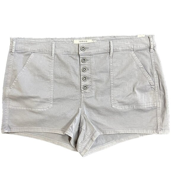 NWT Torrid Stretch Twill Mid-Rise Button Fly Short w/ 3.5 Inseam, Grey, Size 22